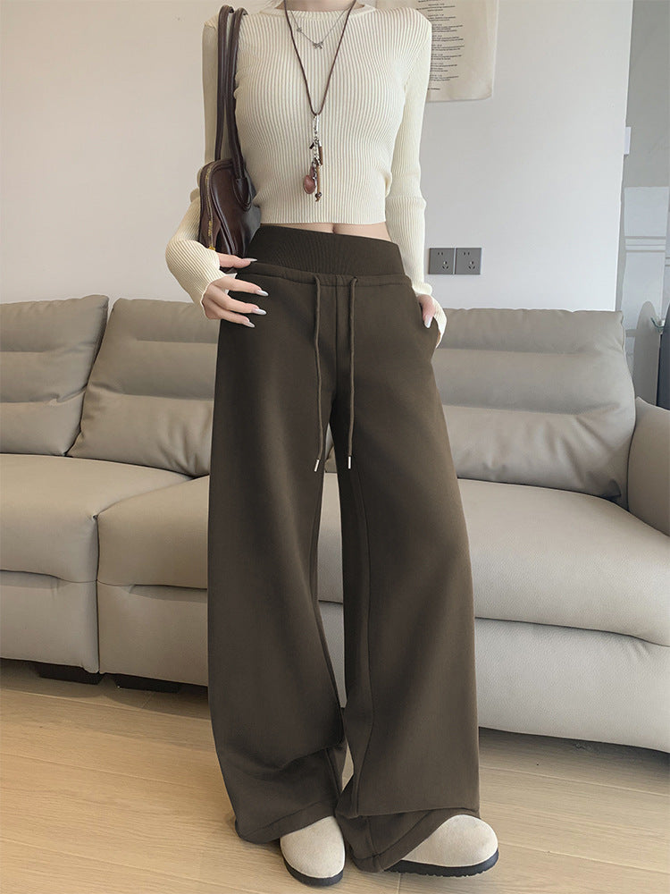Women's Fleece-Lined High-Waist Straight-Leg Casual Sweatpants