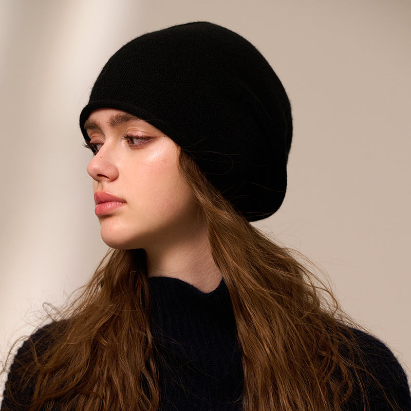 Women's cashmere knit beanie with short curled brim, photo 3