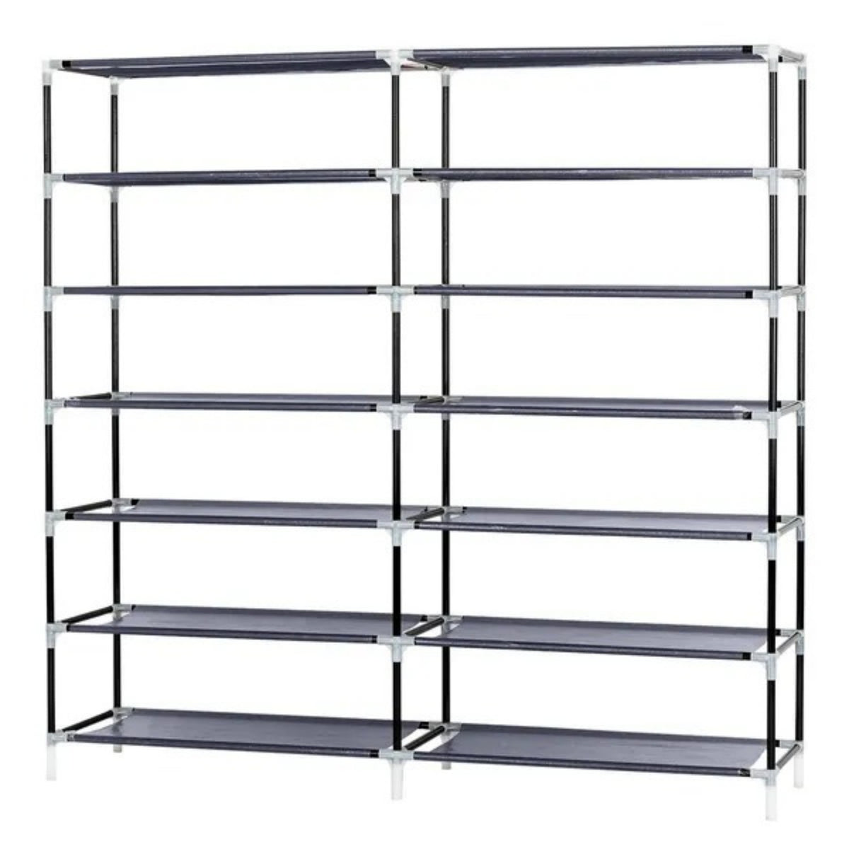 Portable shoe rack shown in a closet setting