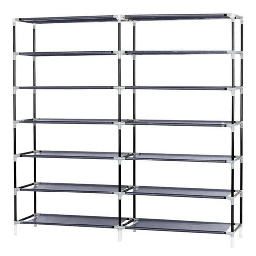 Portable shoe rack shown in a closet setting