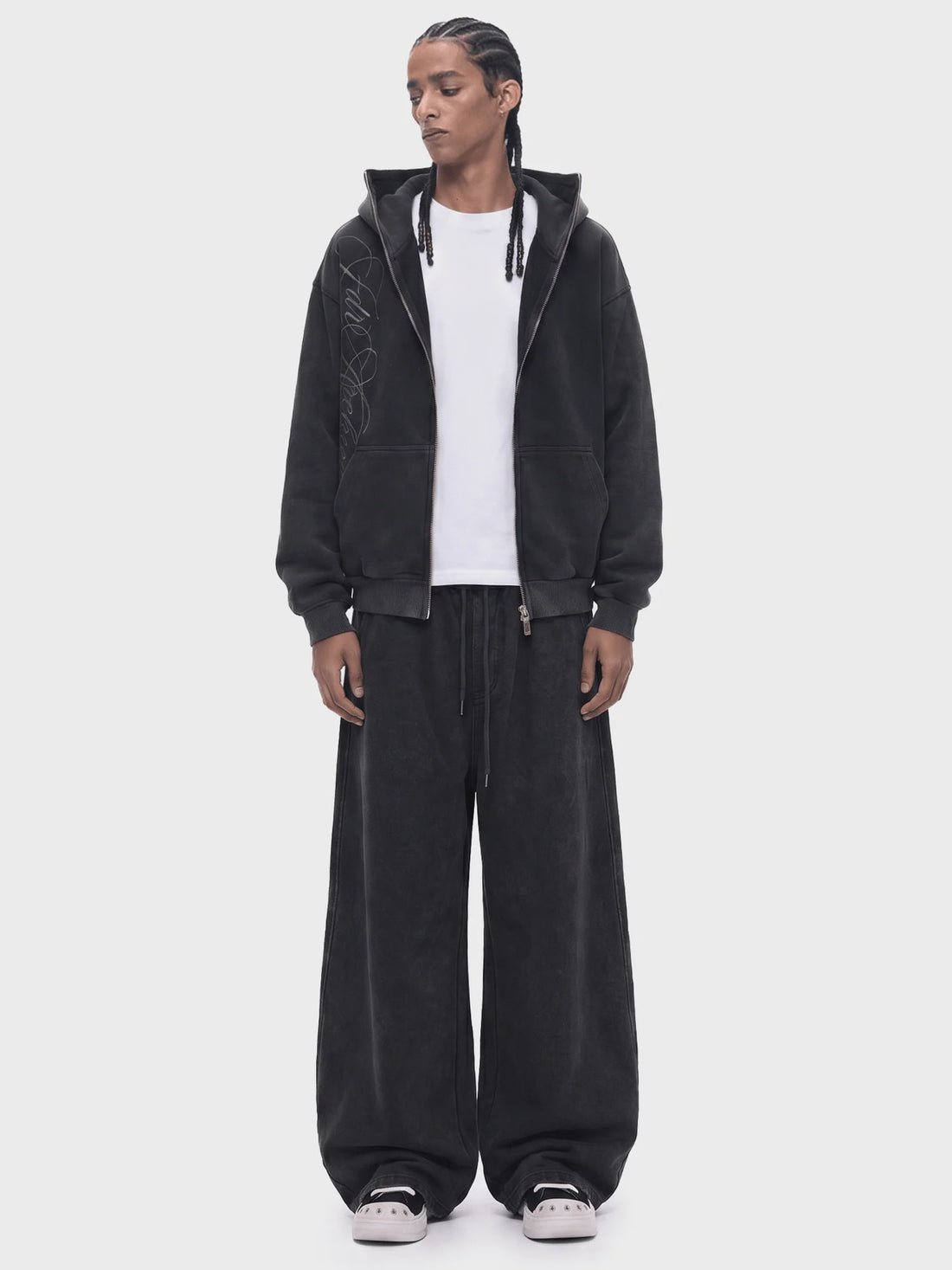 Printed high-neck pullover with hood and zipper vest
