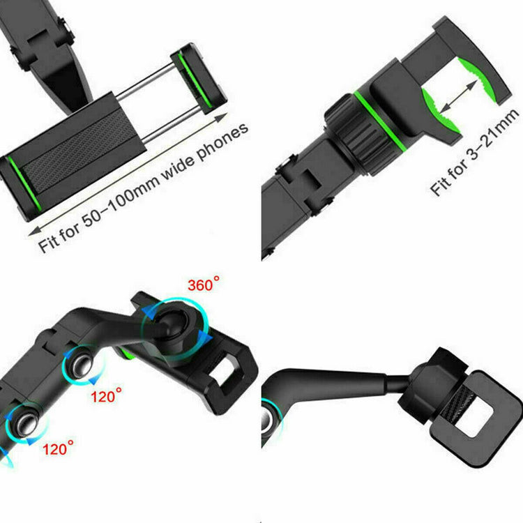 Rearview mirror phone mount holding a smartphone for navigation