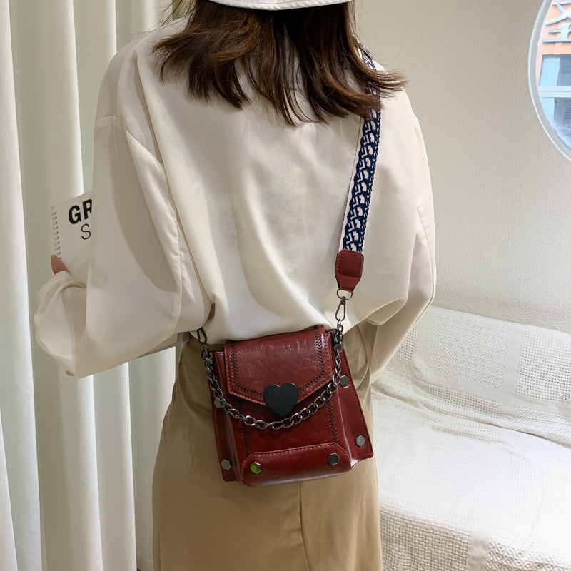 Women Textured PU Leather Small Square Crossbody Bag with Wide Shoulder Strap