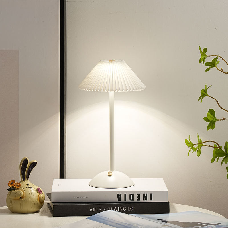 Bedroom Bedside Table Lamp, Pleated Ambiance Rechargeable Table Lamp