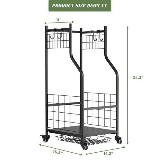 Golf bag rack dimensions and capacity view
