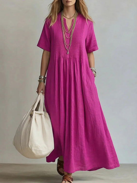 Women's pleated cotton linen maxi dress, photo 6