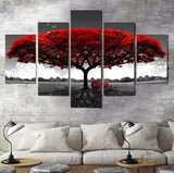 5-piece landscape canvas wall art set mounted above sofa