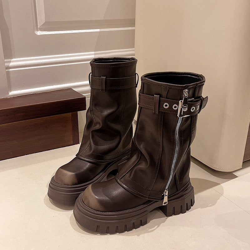 Women Chunky Heel Martin Boots Slimming Ankle Boots