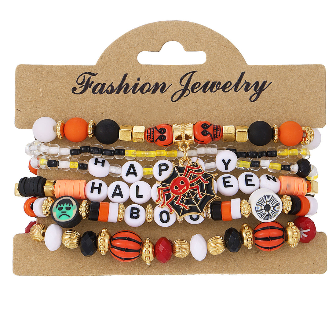 Halloween Orange Pumpkin Skull Bracelet Set