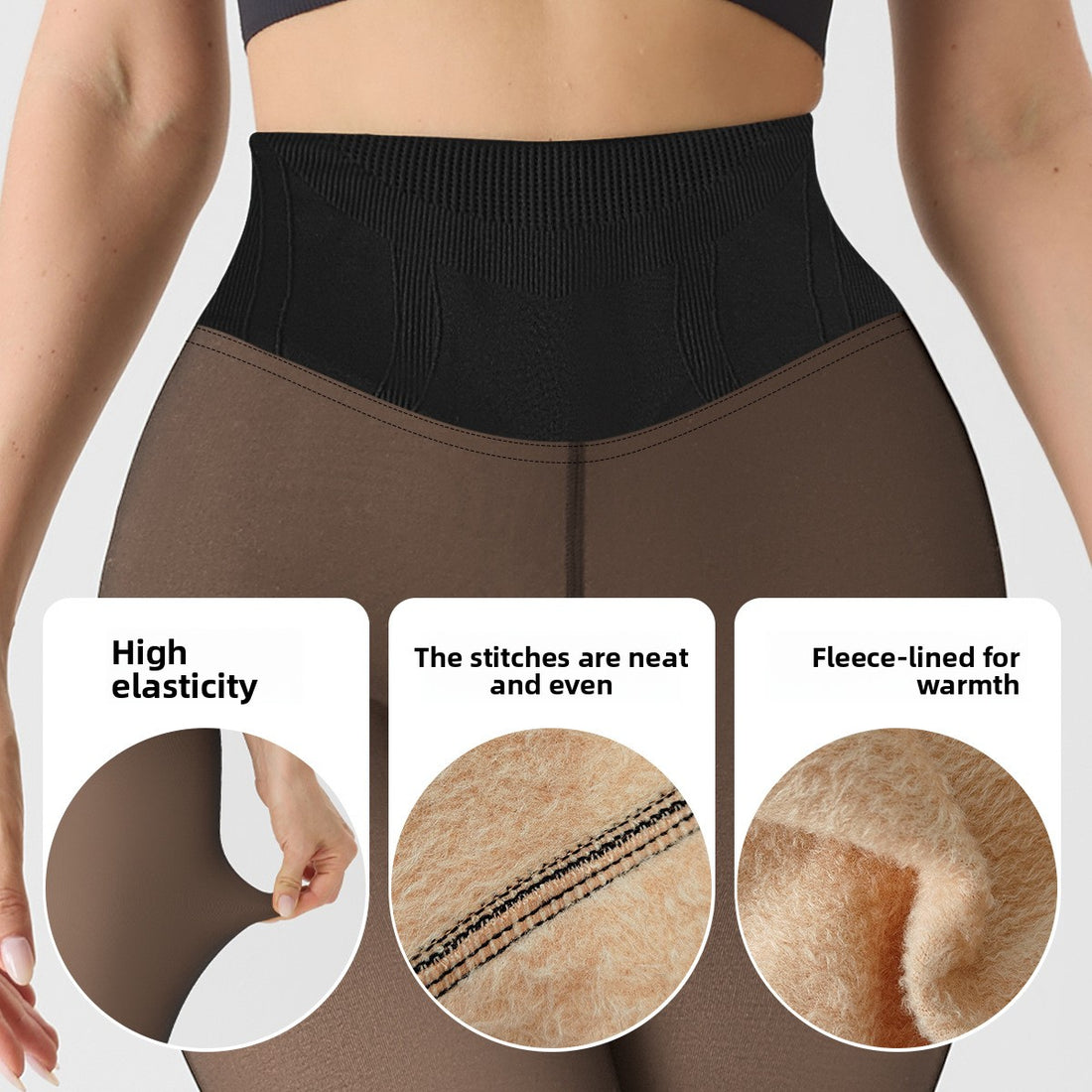 Women's high-waisted sheer skinny leggings in a warm brown tone, photo 3