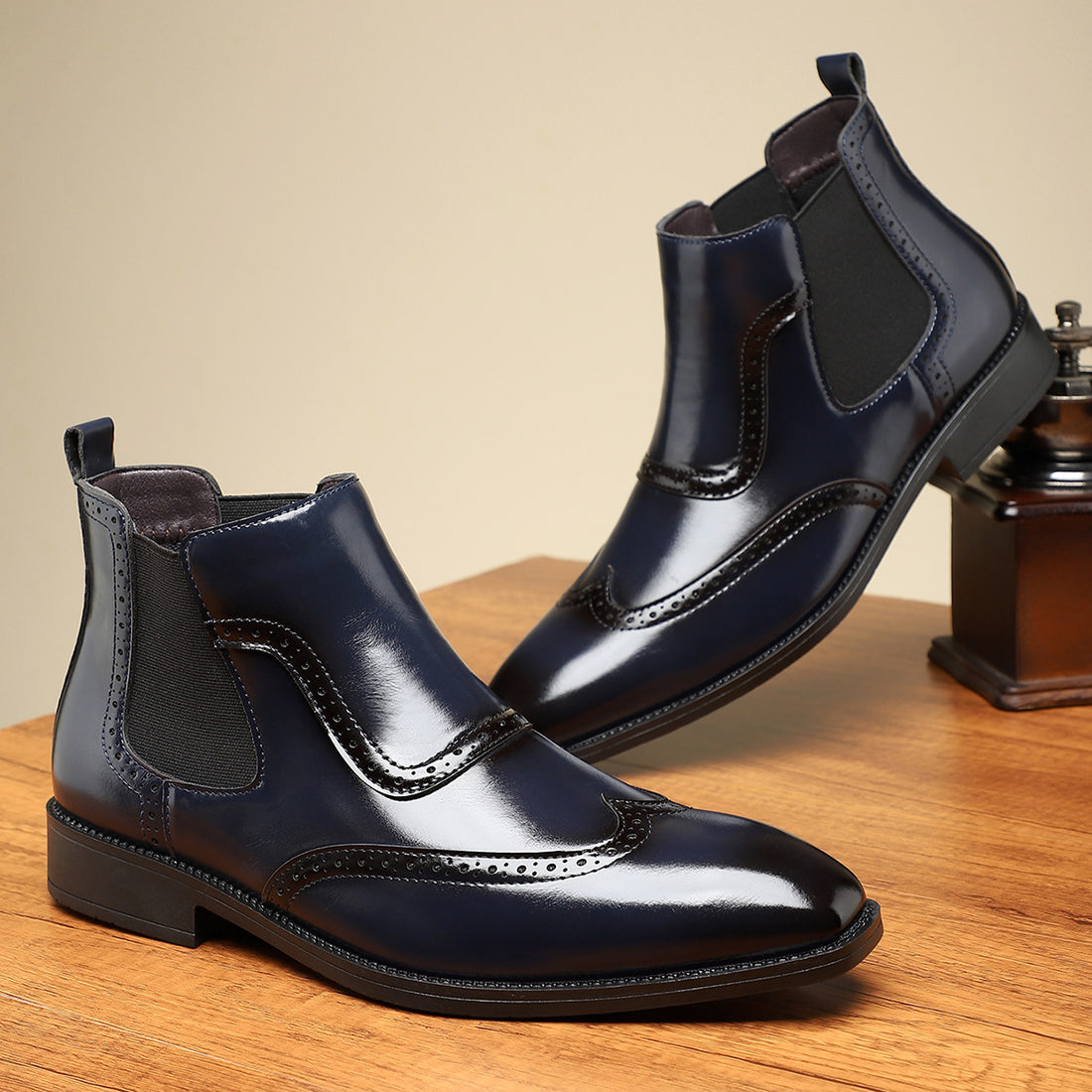 Men's PU Leather Slip-On Mid-Cut Martin Boots