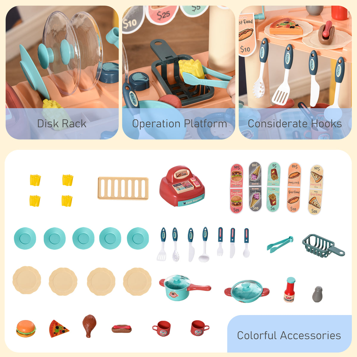 Play food pieces from the kids kitchen food set