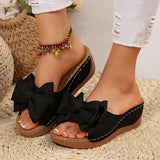 Womens Wedge Heel Slippers with Flower Decoration