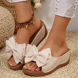 Womens Wedge Heel Slippers with Flower Decoration