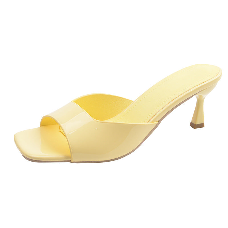 Patent Leather Stiletto Heel Square Toe Sandals