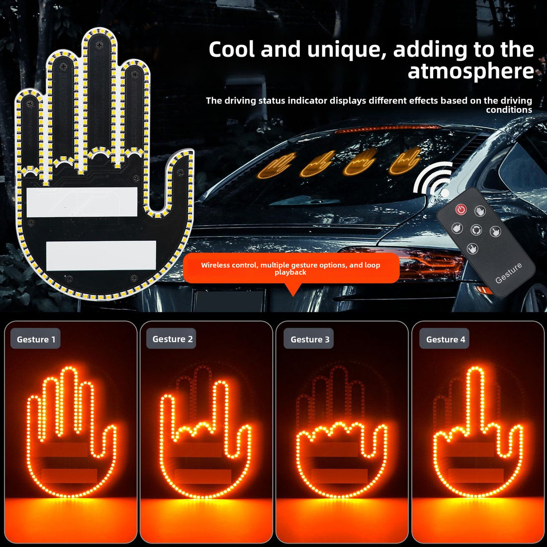 Interactive LED Gesture Light with Remote for Car Warning and Anti-Collision Signaling