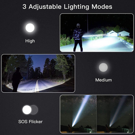 High Power Zoom LED Flashlight USB Rechargeable Outdoor Lighting & Tools product image 4