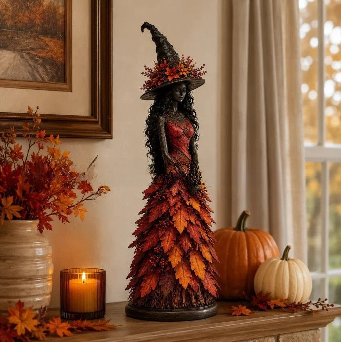 Enchanted Autumn Witch Resin Statue Halloween Magic Decor