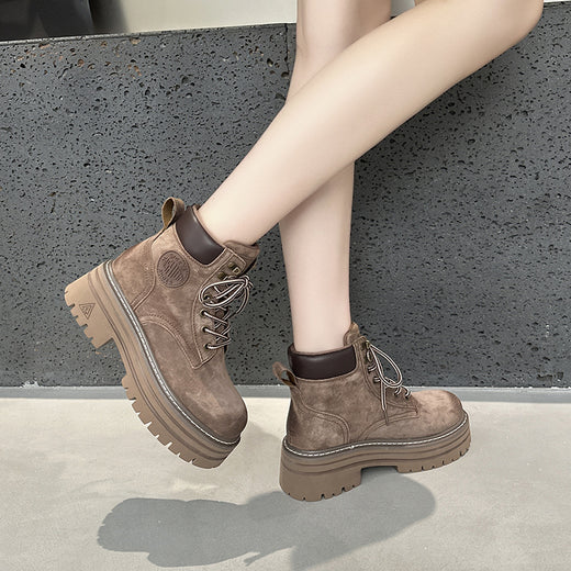 Women's Genuine Leather Mid-Calf Boots with Thick Sole