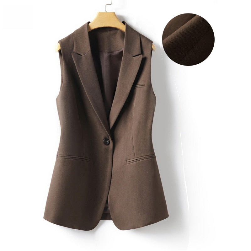 Women's Slim Fit Blazer Collar Vest Split Hem Commute Waistcoat