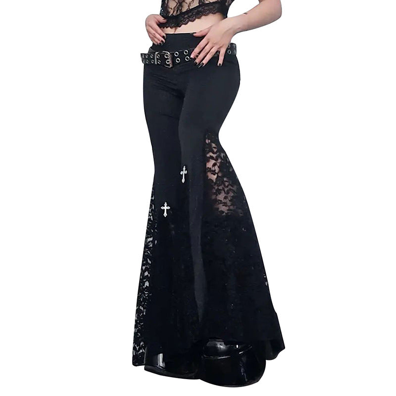 Women's High-Waist Lace Hollow Slight Flare Trousers