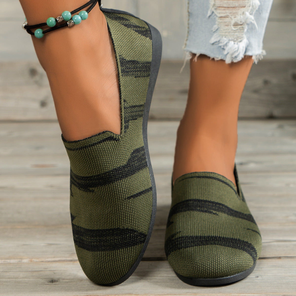 Womens Casual Knitted Slip On Flat Shoes