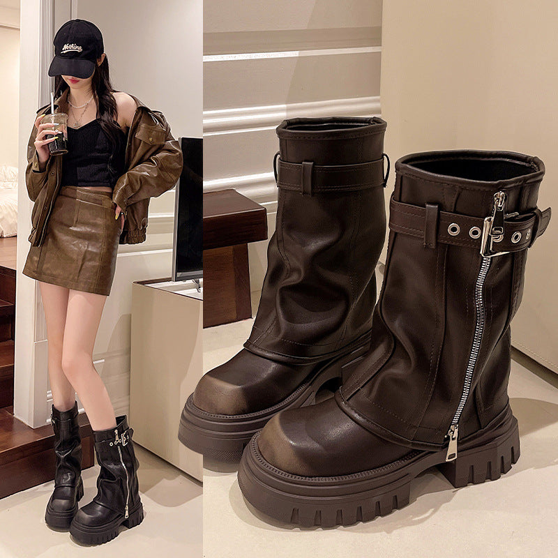 Women Chunky Heel Martin Boots Slimming Ankle Boots