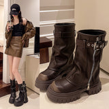 Women Chunky Heel Martin Boots Slimming Ankle Boots