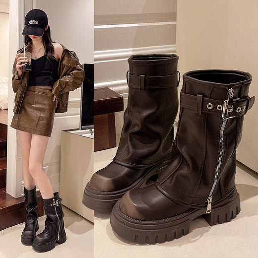 Women Chunky Heel Martin Boots Slimming Ankle Boots