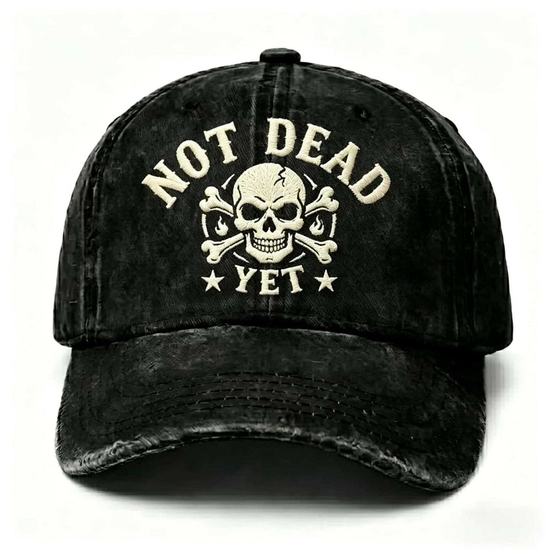 Vintage Washed Cotton Baseball Cap with Skull Embroidery