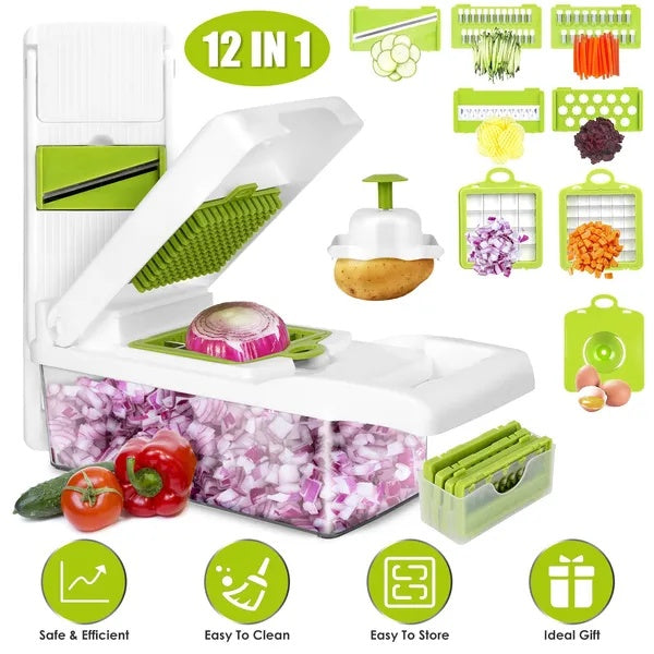 12-in-1 vegetable chopper slicer dicer with stainless blades