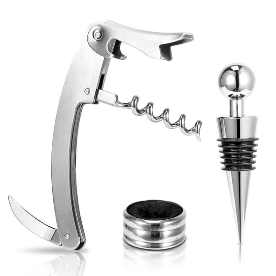 Waiter's corkscrew, wine stopper and drip ring