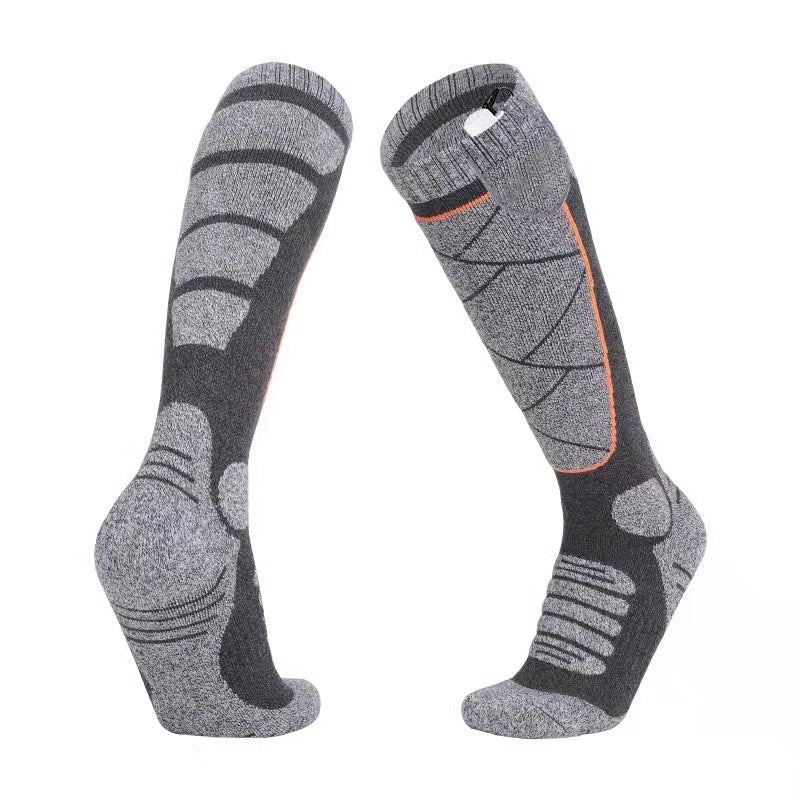 Orange and pink rechargeable electric heated socks with battery pack, photo 5