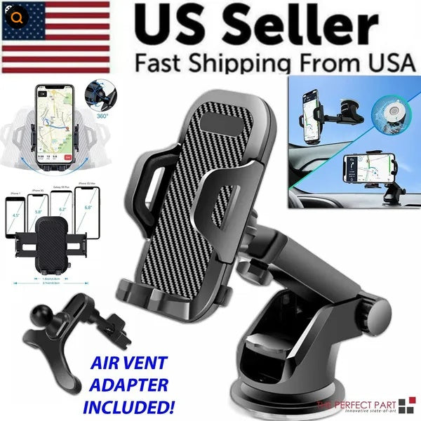 Black windshield car phone holder with 360 degree rotating head