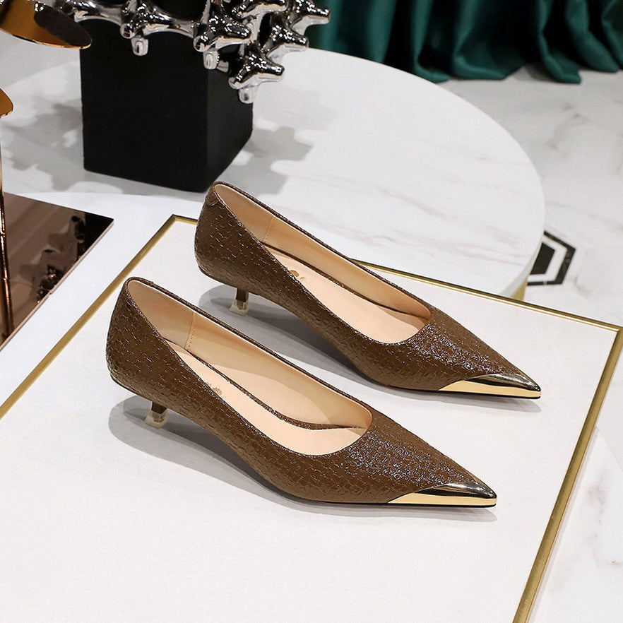 Retro Metal Toe Slim Heel Women Party Shoes