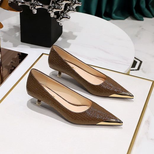 Retro Metal Toe Slim Heel Women Party Shoes