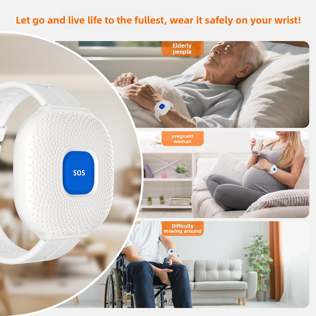 Waterproof wristband SOS call button for seniors ? one-button emergency call
