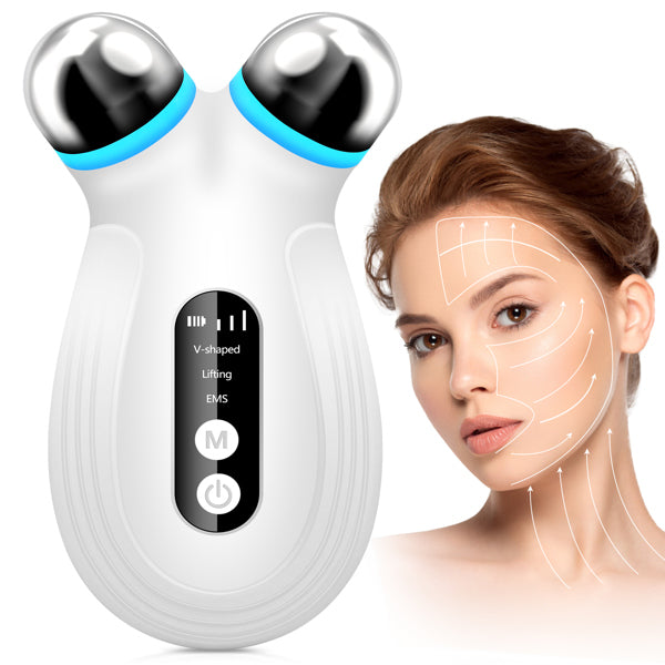 EMS facial device with charging cable on a vanity