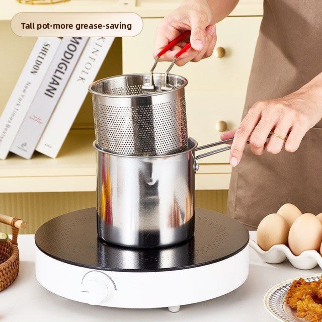 Household Stainless Steel Mini Frying Pan, Uncoated Oil-Saving Multi-Functional Pot for All Stoves