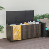 96-gallon wicker outdoor storage box on patio