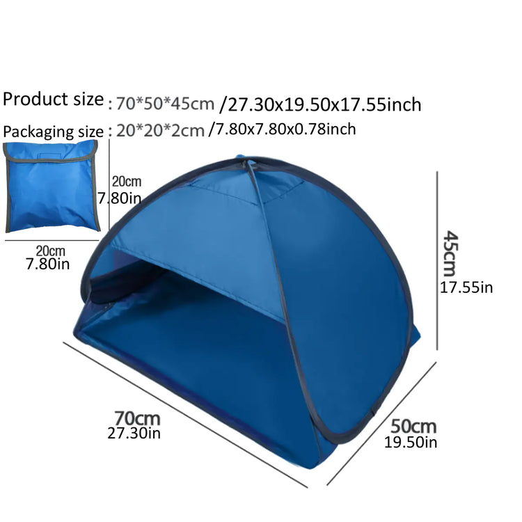 Pop-up beach tent in use