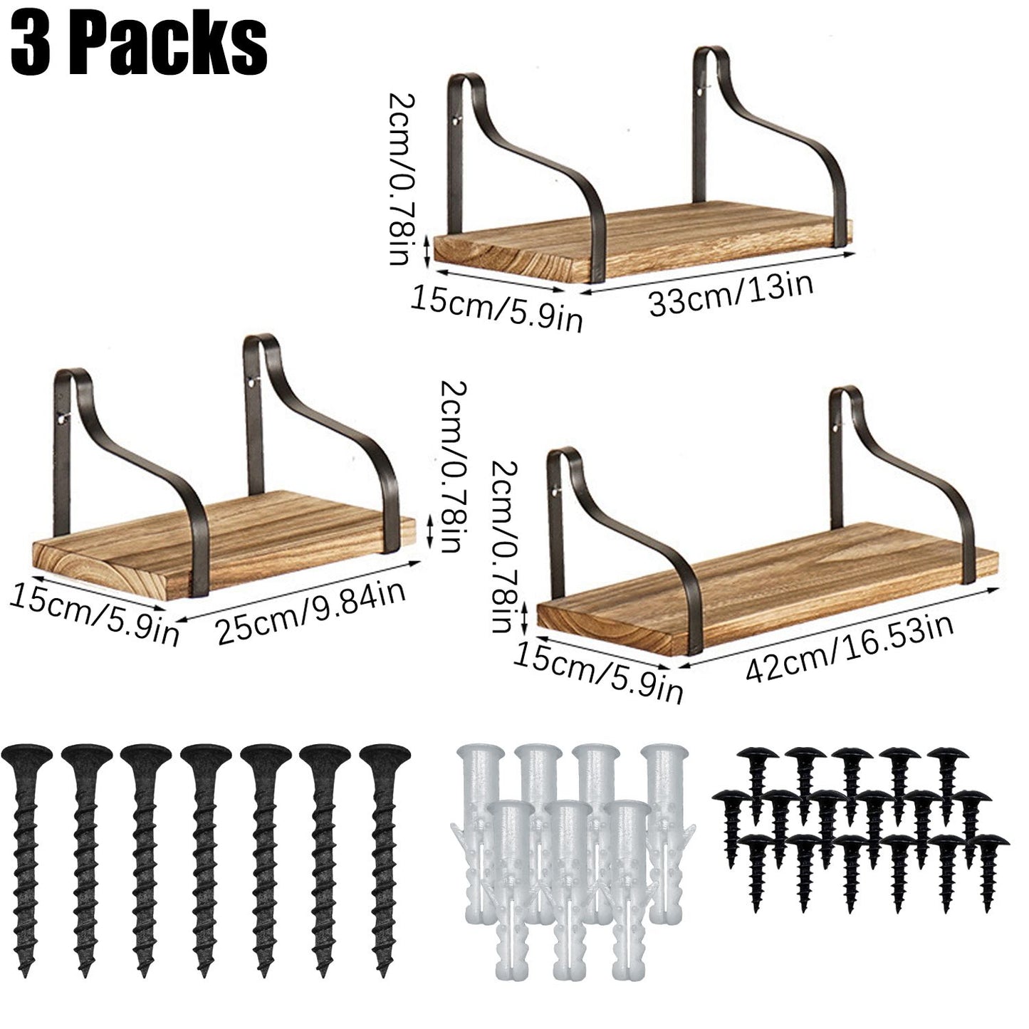 3 Piece Rustic Wood Floating Shelves