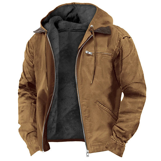 Mens Hooded Cotton Fleece Lined Zip Jacket