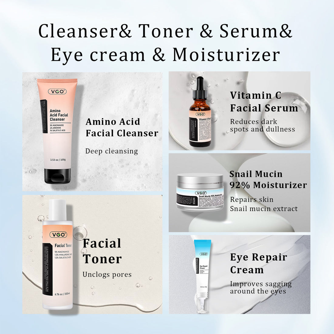 5-Step Skincare Routine Set, cleanser bottle