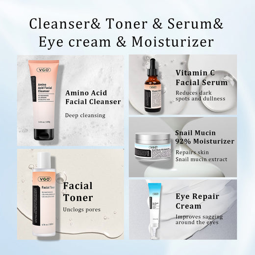 5-Step Skincare Routine Set, cleanser bottle