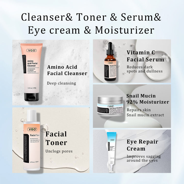 5-Step Skincare Routine Set, cleanser bottle