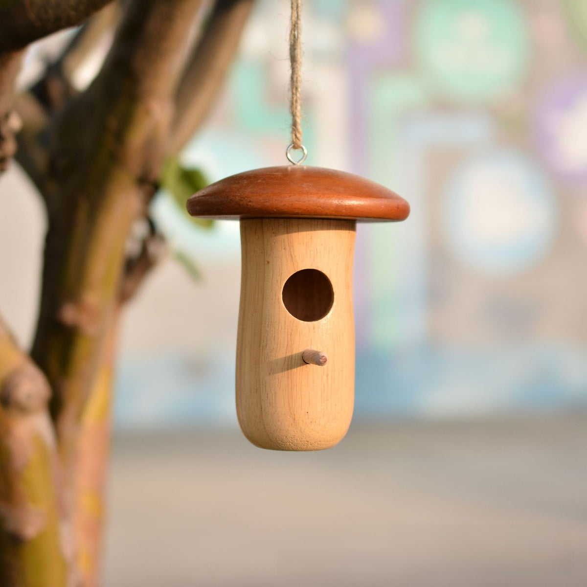Hanging Wooden Hummingbird Nest Decoration