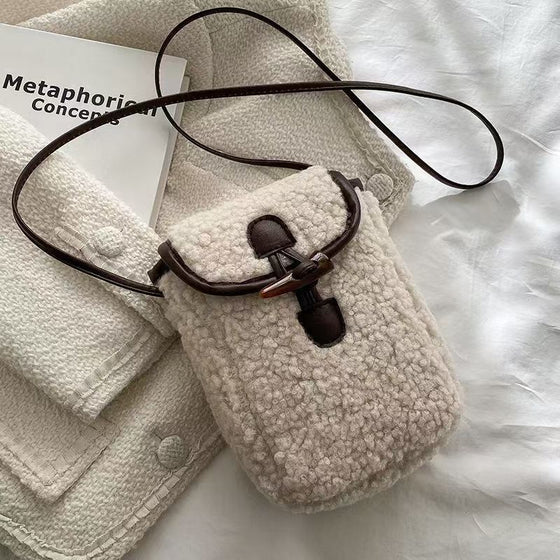 Women's Plush Lamb Wool Crossbody Bag Simple Trendy Phone Purse