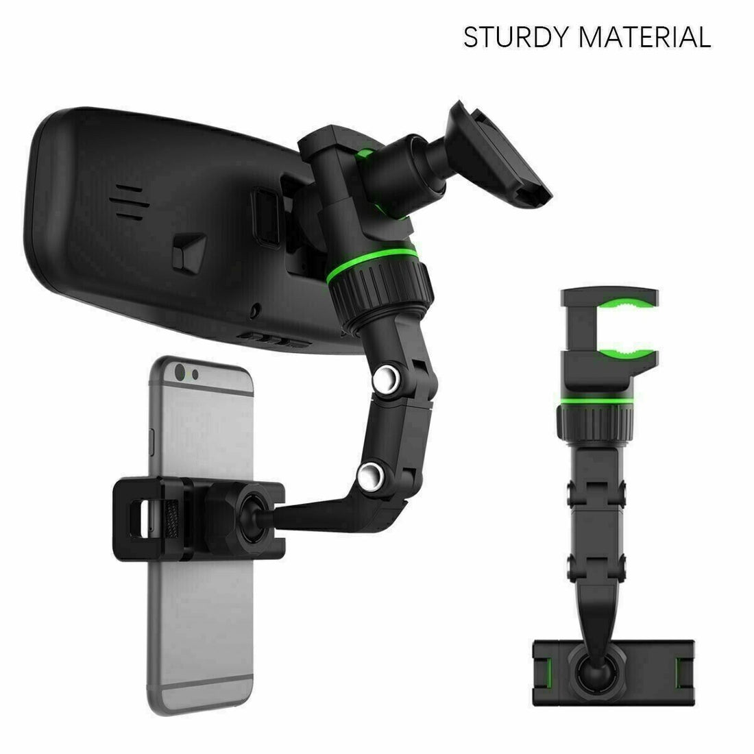 Car rearview mirror phone mount installed in vehicle
