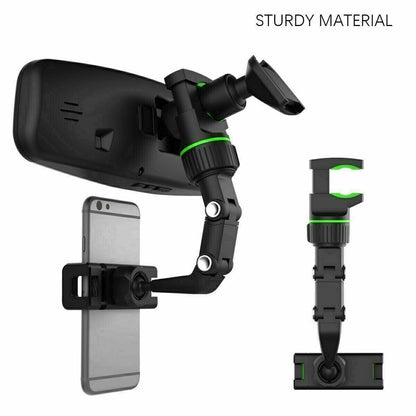 Car rearview mirror phone mount installed in vehicle
